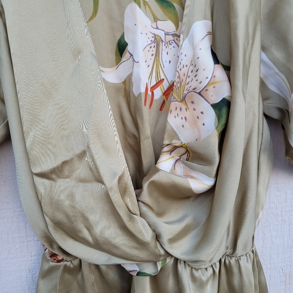 Zara floral mini print dress with knot green Sz S - Picture 5 of 8